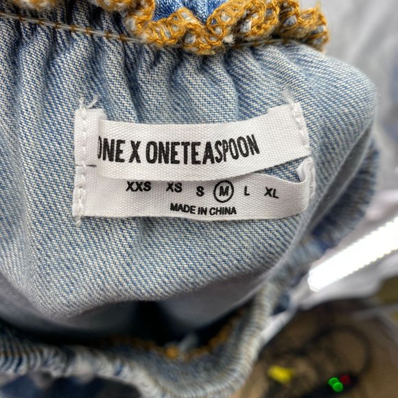 One X Oneteaspoon Lead rose mini dress size medium off on shoulder denim - Picture 10 of 12